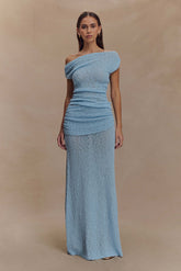 Petra Ruched Knit Maxi Skirt - Light Blue